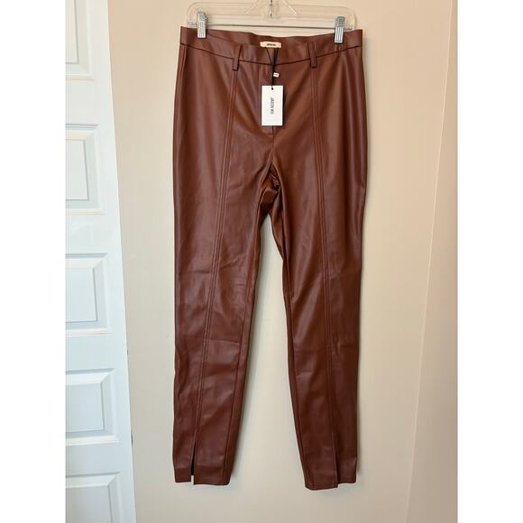 Jason Wu Women's Brown Camel Faux Leather Pants with Front Slit NWT Size Medium - Picture 1 of 6